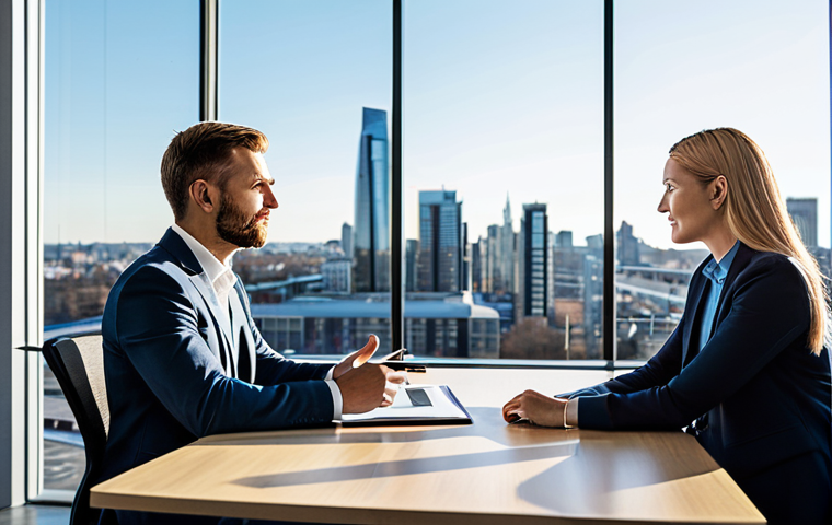 A professional adult female business executive and an experienced male business coach are seated at a sleek, modern conference table in a sunlit, contemporary office. They are focused on a large screen displaying complex business analytics and growth projections, with the executive pointing to a key metric while the coach provides guidance. Both individuals are fully clothed in tailored professional business attire, reflecting a modest and professional dress code. The background features a large panoramic window overlooking a vibrant, modern city, symbolizing growth and ambition. The atmosphere is collaborative and strategic. Professional photography, high resolution, clean aesthetics. Perfect anatomy, correct proportions, natural pose, well-formed hands, proper finger count, natural body proportions. Safe for work, appropriate content, family-friendly.