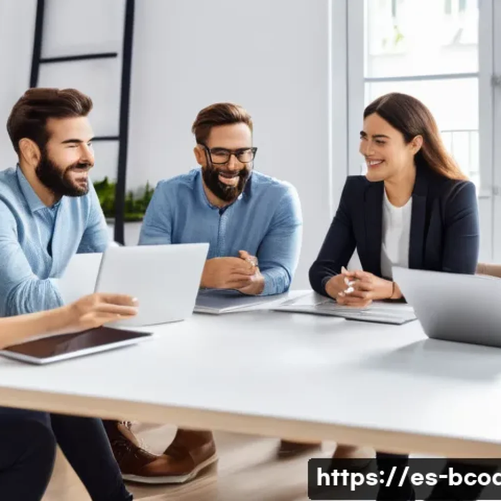 비즈니스 코칭과 리더십 개발 - A diverse team in a modern Spanish office setting actively engaging in a brainstorming session aroun...