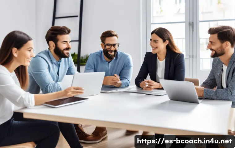 비즈니스 코칭과 리더십 개발 - A diverse team in a modern Spanish office setting actively engaging in a brainstorming session aroun...